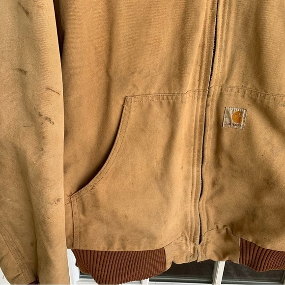Vintage Carhartt Duck Canvas Distressed Jacket Hooded Quilted XL Tall J140 BRN - Picture 3 of 16